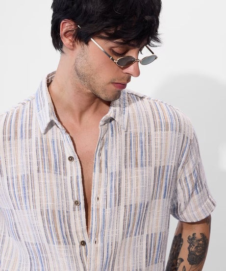 Textured Azure Dunes Men Textured Shirts