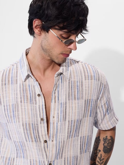 Textured Azure Dunes Men Textured Shirts