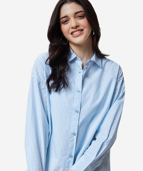 Solids Blue Stripes Women Boyfriend Shirts