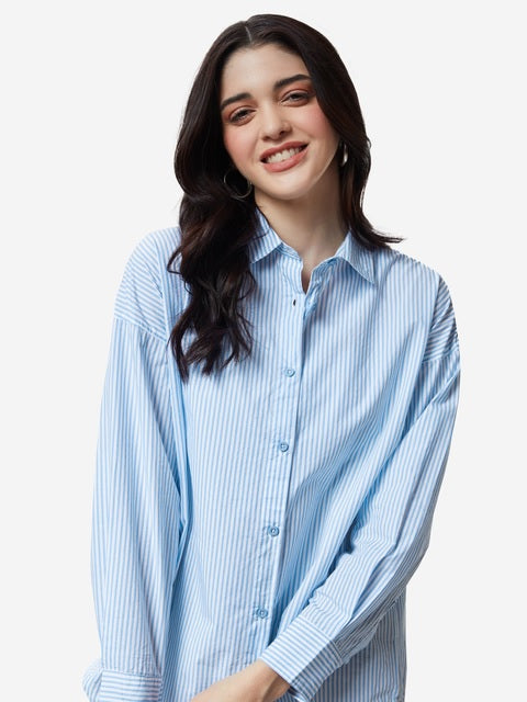 Solids Blue Stripes Women Boyfriend Shirts