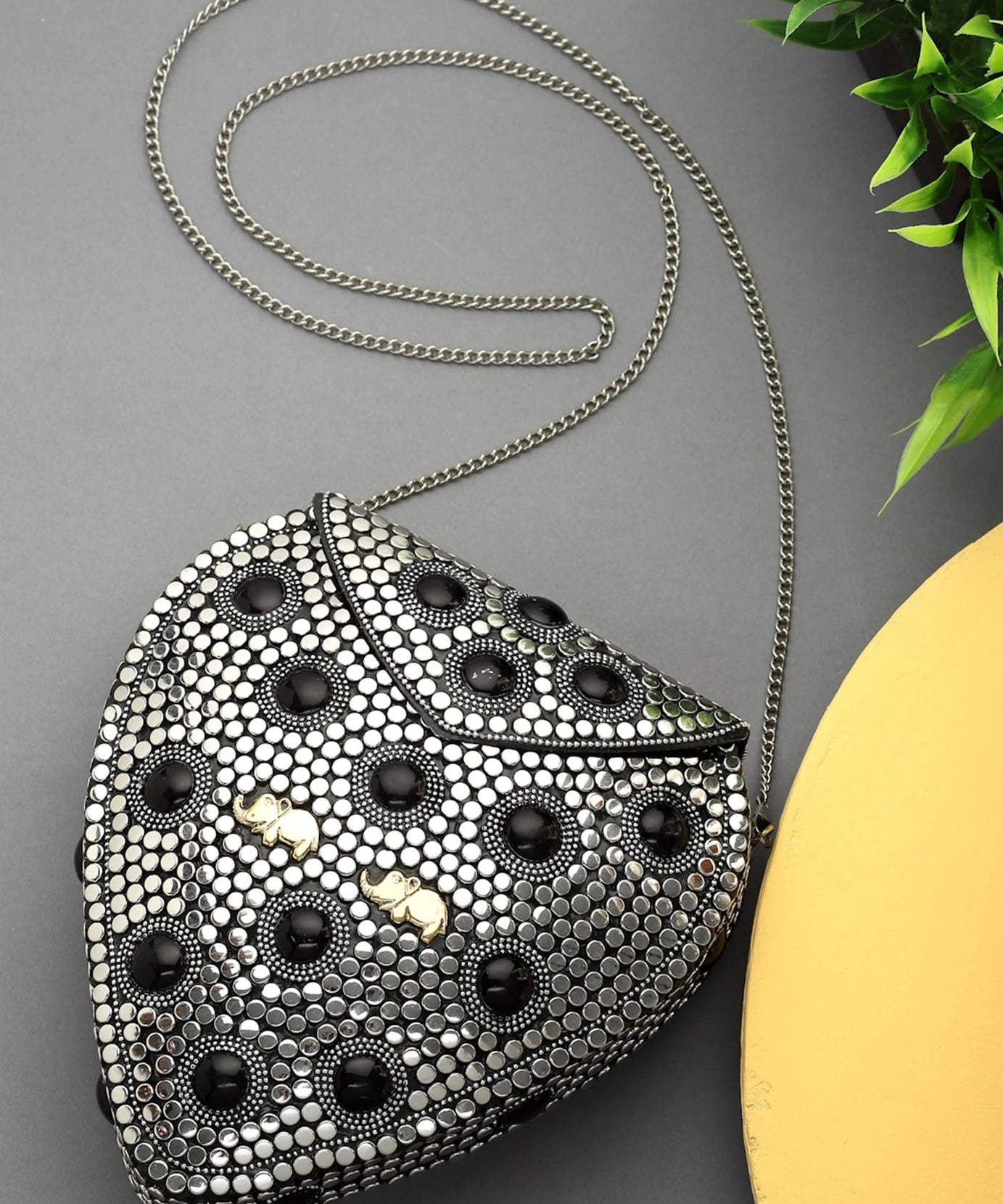 Mosaic Embellished Metal Box Clutch