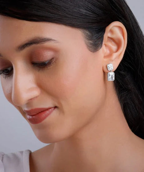 Silver Zircon Bold Baguette Earrings