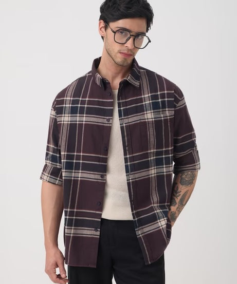 Plaid Shirt Canvas Men Relaxed Shirts