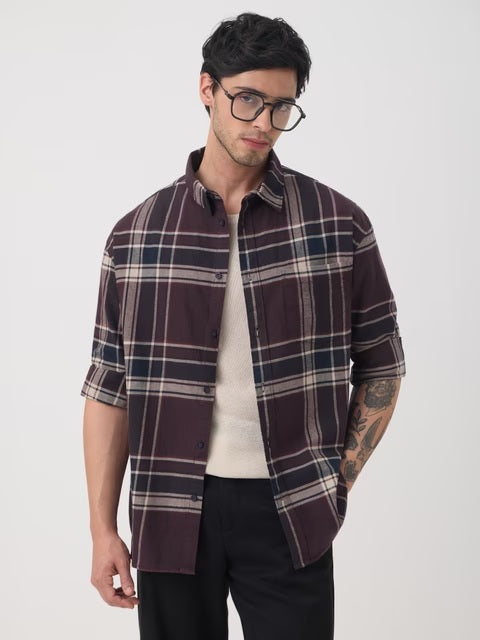 Plaid Shirt Canvas Men Relaxed Shirts