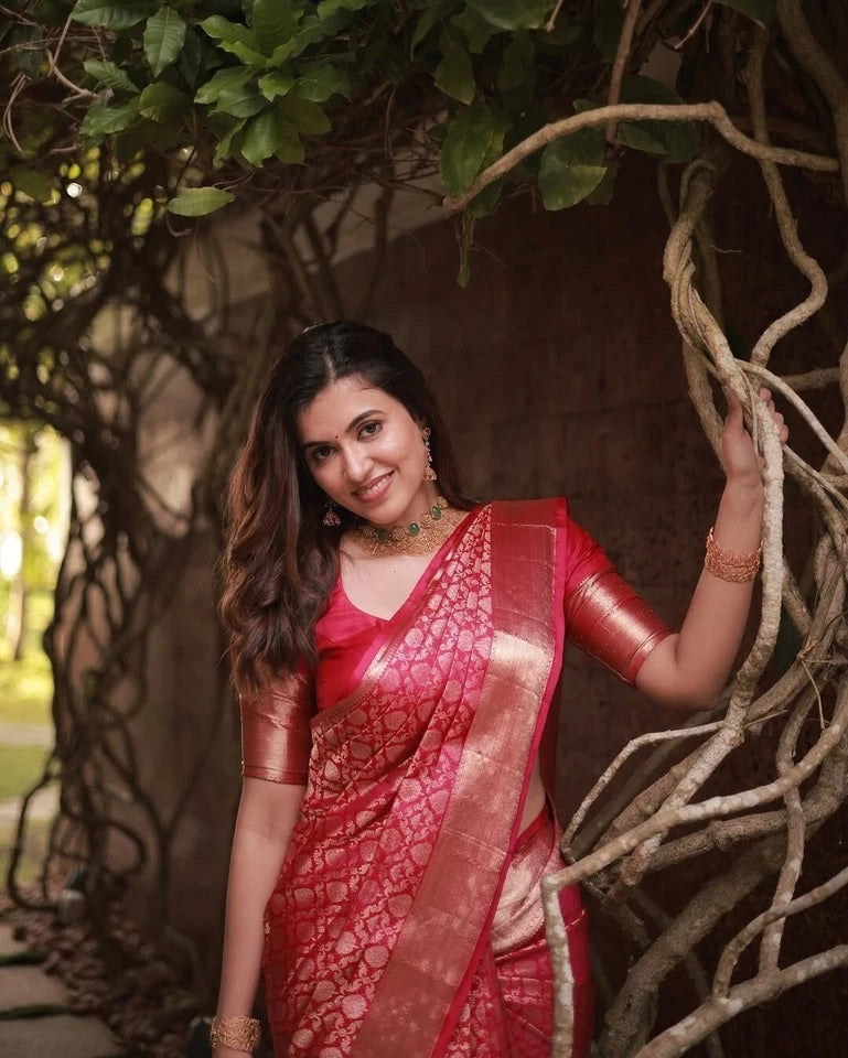 Traditional Banarasi Soft Silk, Wedding Wear Designer Sari & Blouse
