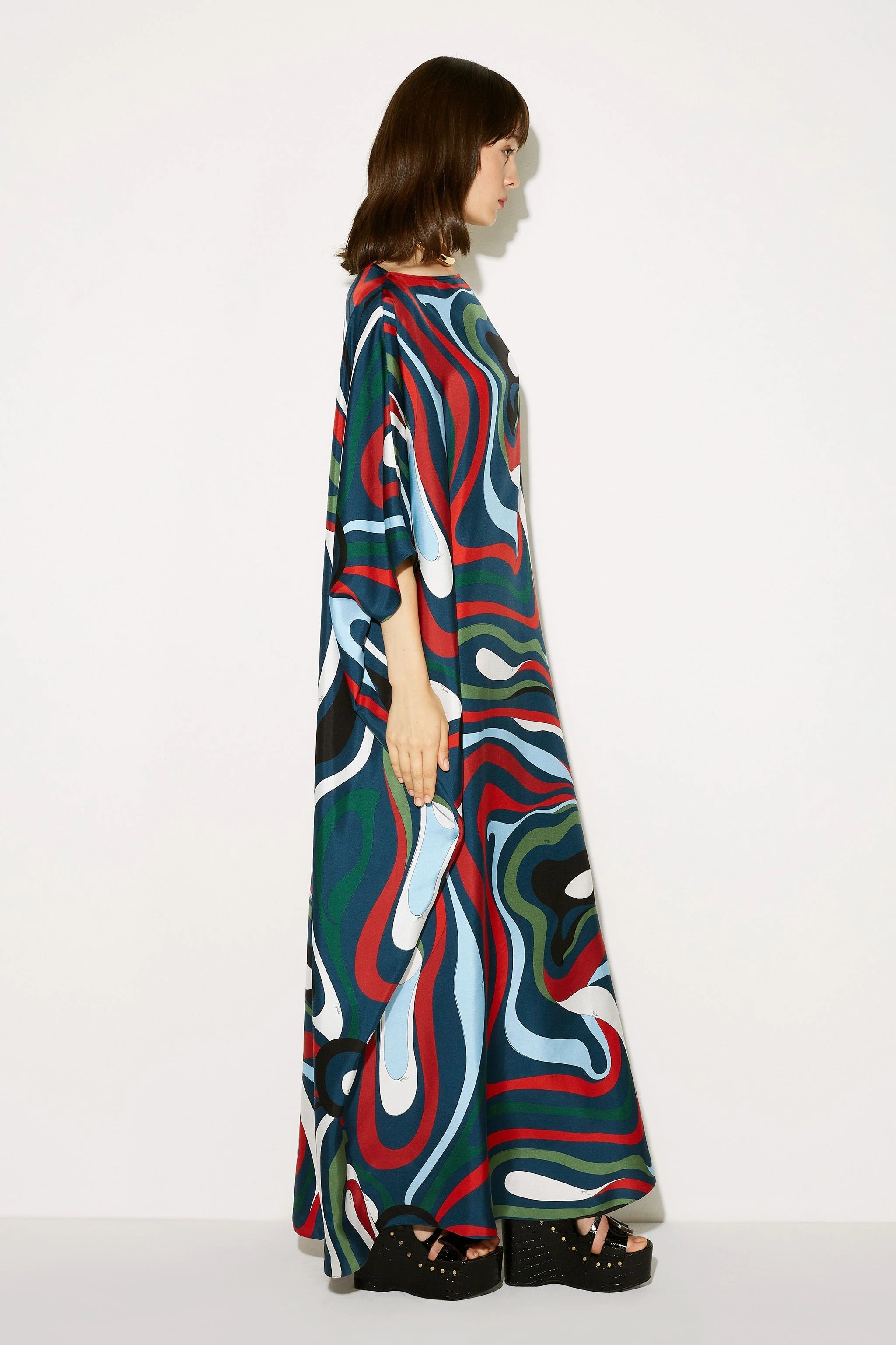 Silk Crepe Printed Kaftan, Casual Wear Caftan For Women's