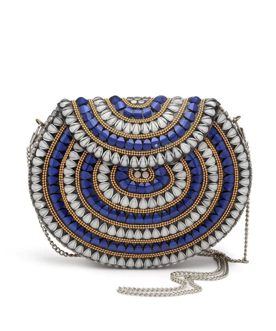 Mosaic Stone Work Embellished Metal Clutch