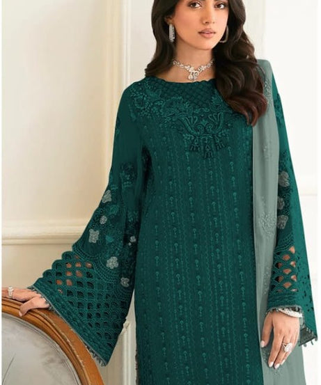 Fancy Heavy Faux Georgette Wedding Wear Designer Top Bottom With Dupatta