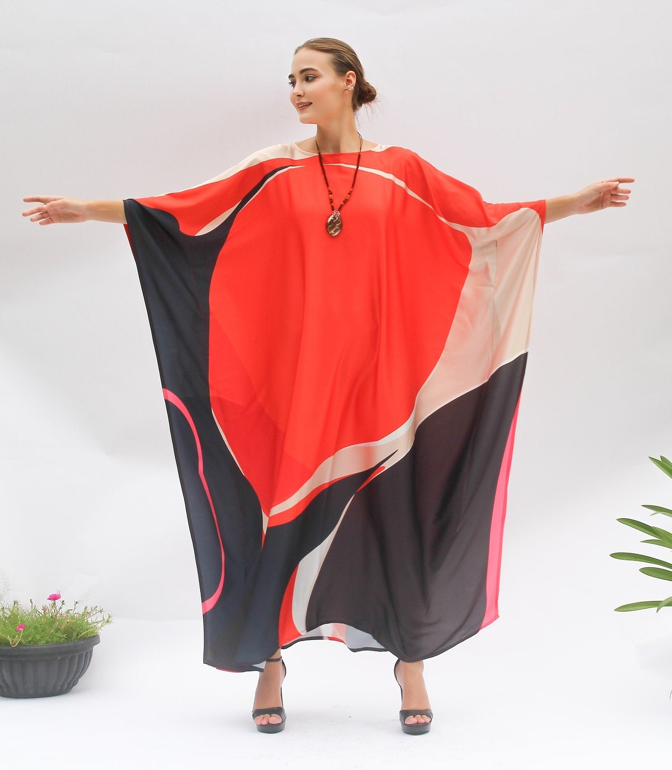 Soft Satin Silk Kaftan - Luxurious and Lightweight Lounge Women's Dress