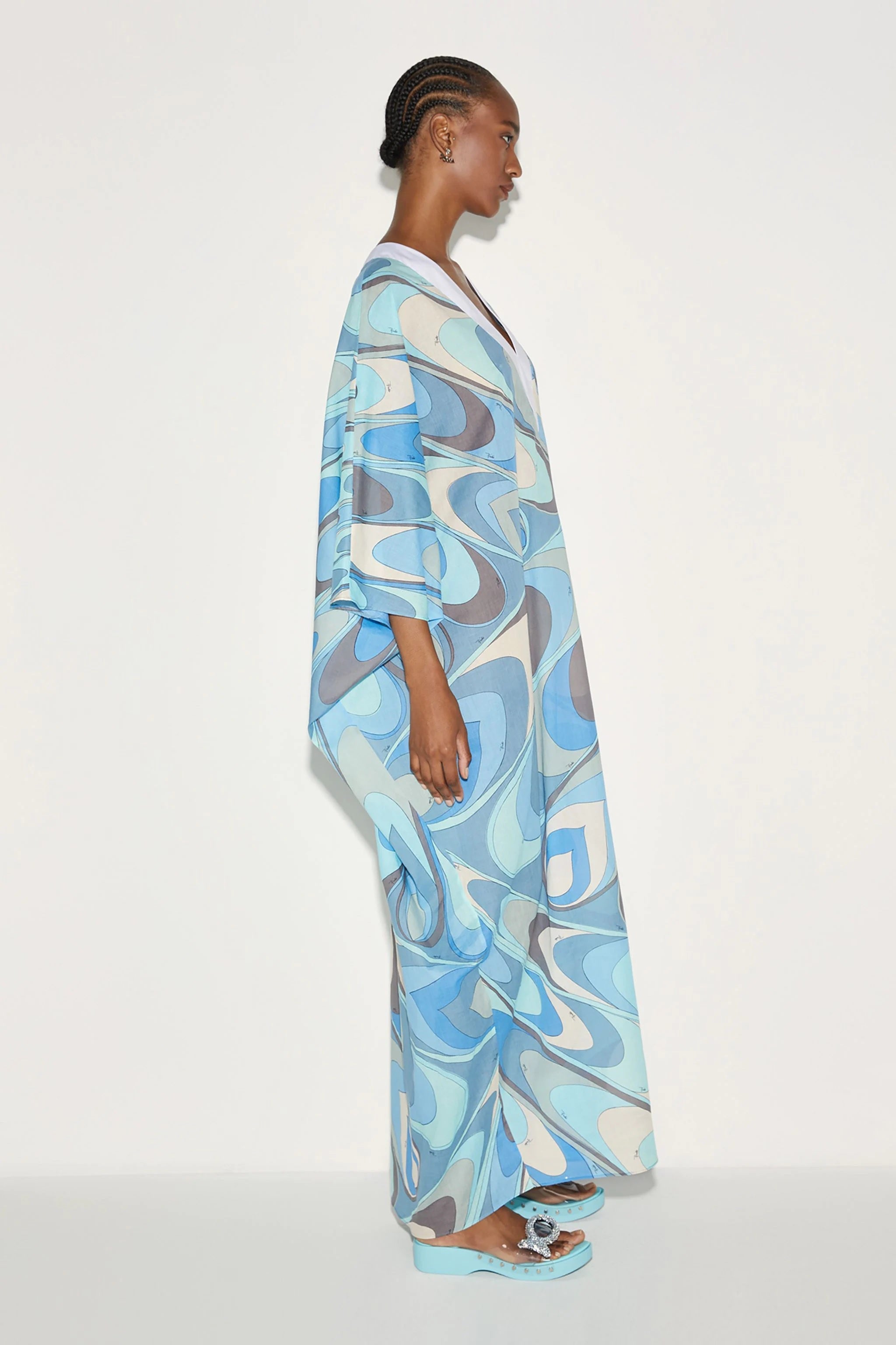 Sky Blue Cotton Blend Long Kaftan For Women's
