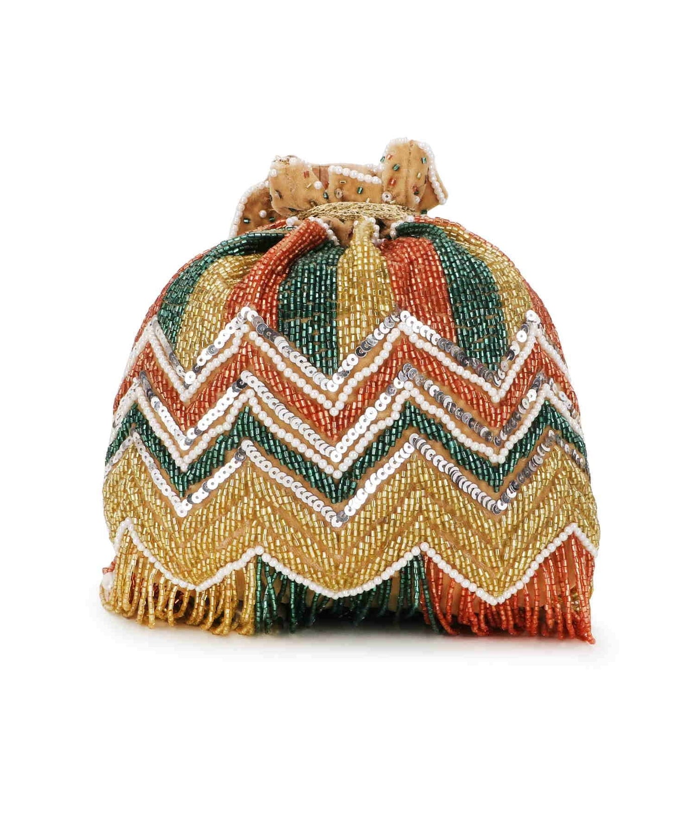 Dangle Chevron Embellished Velvet Potli Bag