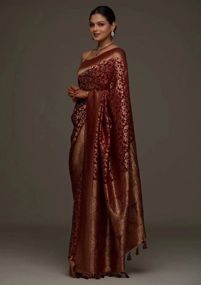 Traditional Wear Banarasi Soft Silk Saree , Designer Sari & Blouse