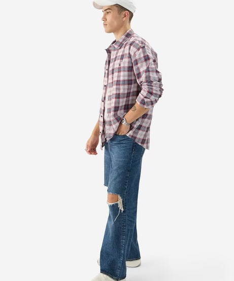 Plaid Red And White Men Relaxed Shirts