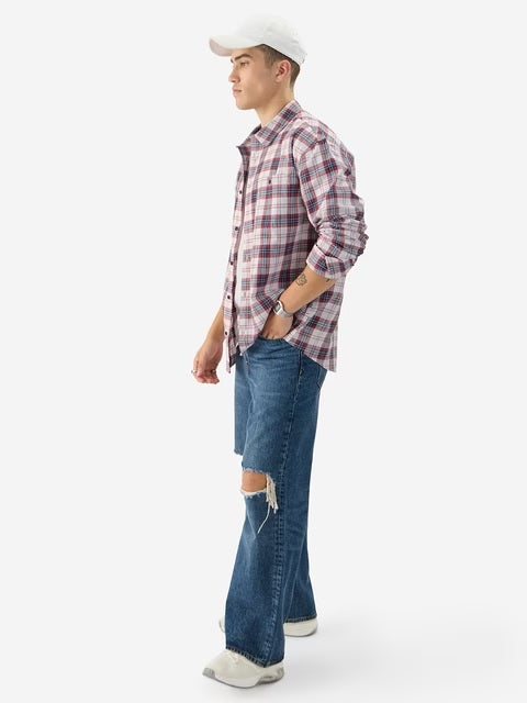 Plaid Red And White Men Relaxed Shirts