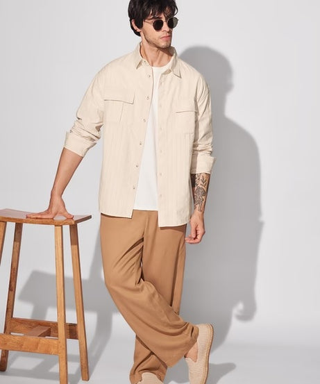 Solids Rich Cream Men Utility Shirts