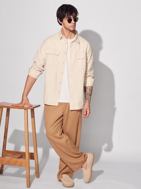 Solids Rich Cream Men Utility Shirts