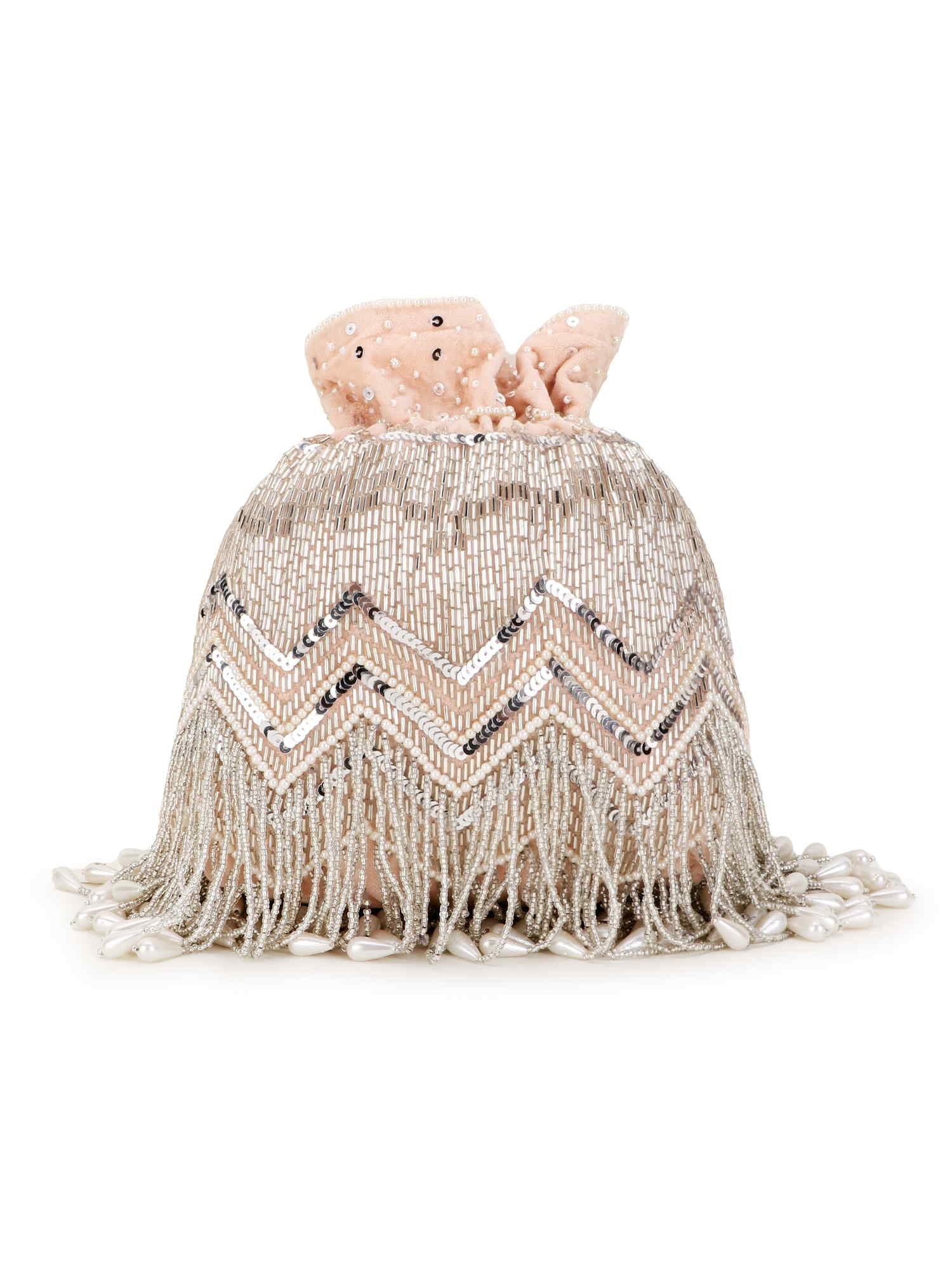 Dangle Chevron Embellished Velvet Potli Bag