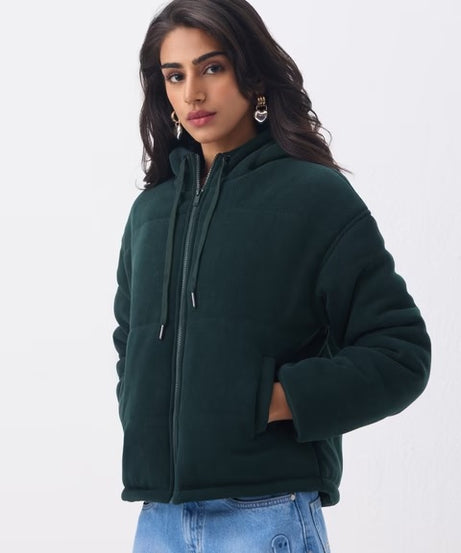 Bottle Green Women Puffer Jackets