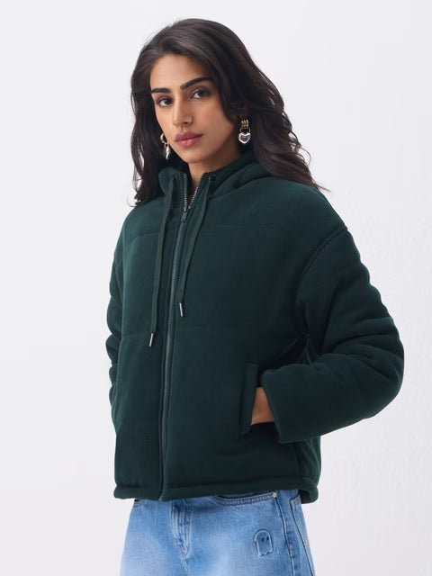 Bottle Green Women Puffer Jackets