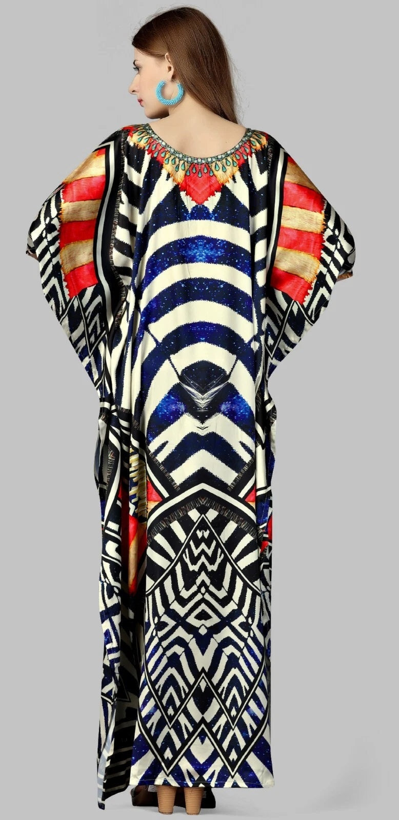 Kaftan Dress For Women Ethnic Print Kaftan Beach Dress Free Size Long Caftan