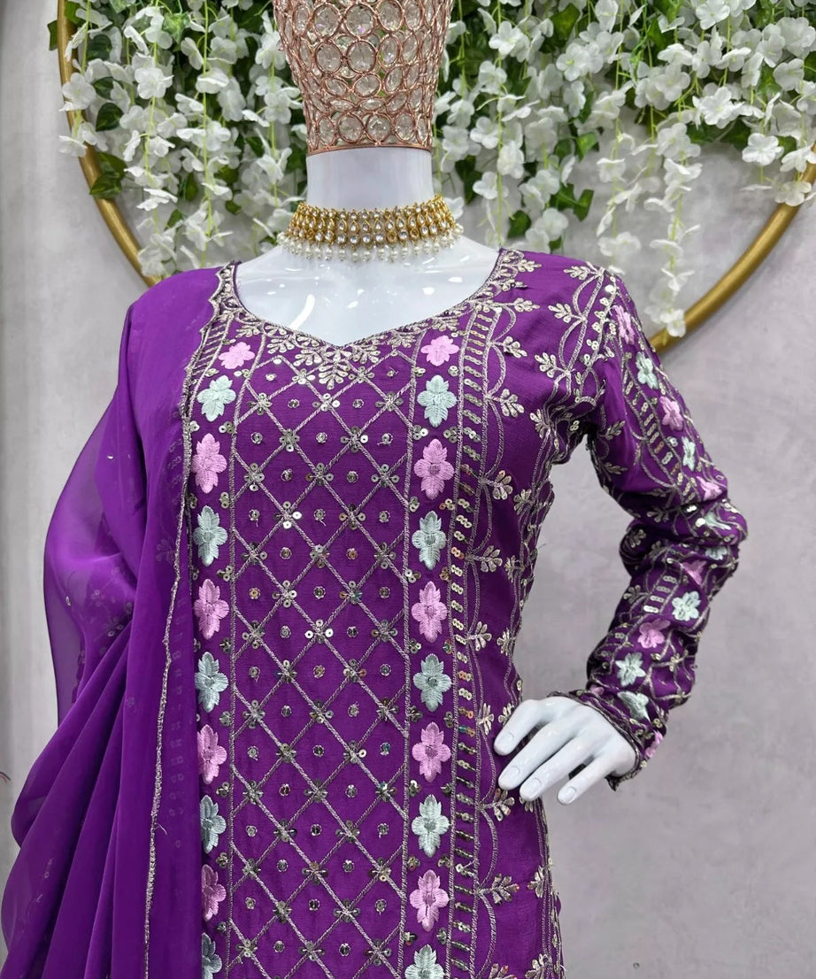 Chinon Silk & Sequence Work Salwar Kameez Dupatta
