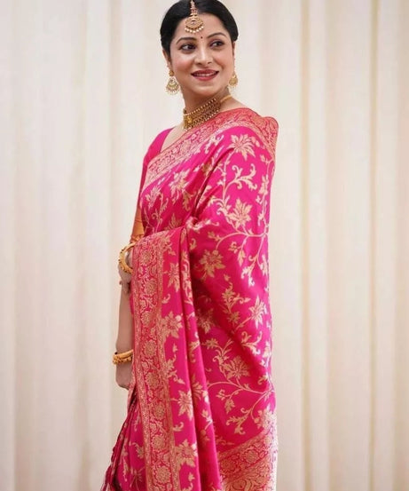 Soft Lichi Silk With Jacquard Work Fancy Saree With Blouse