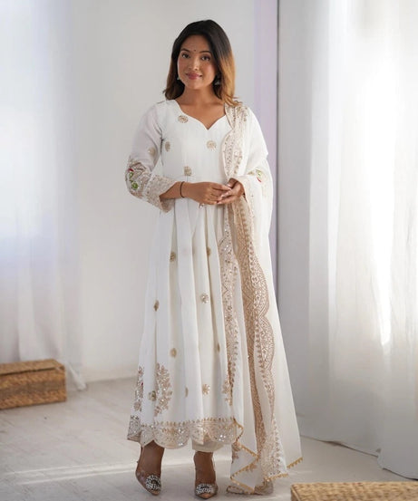 Chinon With Embroidery Sequence Work Anarkali Gown With Dupatta