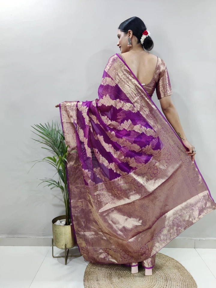 Premium Organza Silk Saree Wedding Wear Function Exclusive Saree With Blouse 11-HR