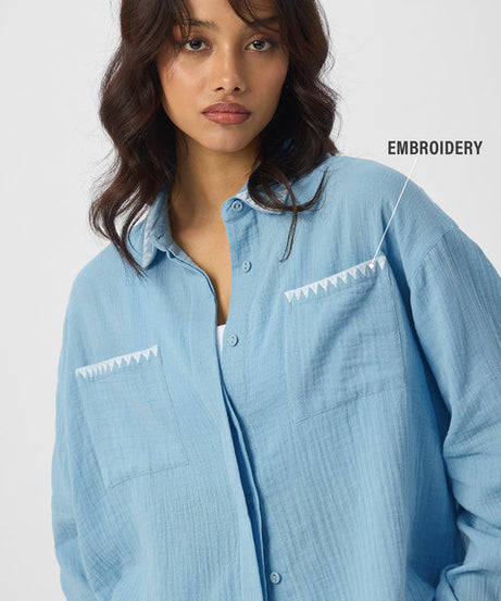 Textured Shirt  Aqua Women Boyfriend Shirts