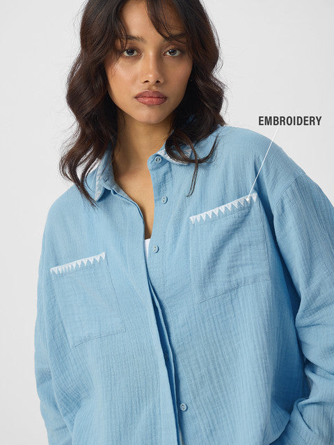 Textured Shirt  Aqua Women Boyfriend Shirts