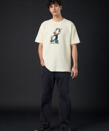 Textured  Popeye Don't Panic Oversized T-Shirts