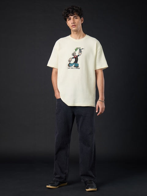 Textured  Popeye Don't Panic Oversized T-Shirts