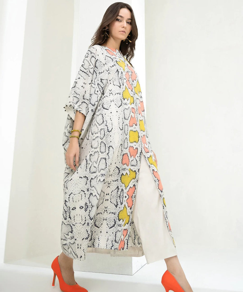 Soft Satin Silk  Beach Wear  Printed Women's Long Kaftan