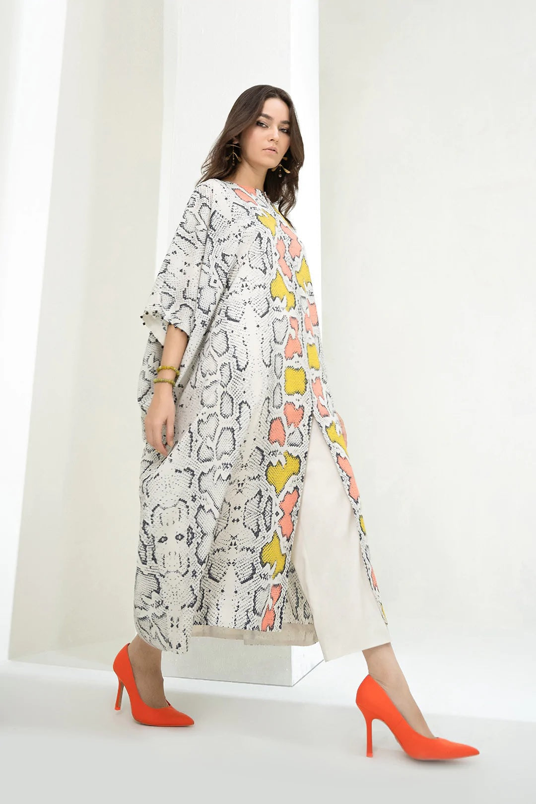 Soft Satin Silk  Beach Wear  Printed Women's Long Kaftan