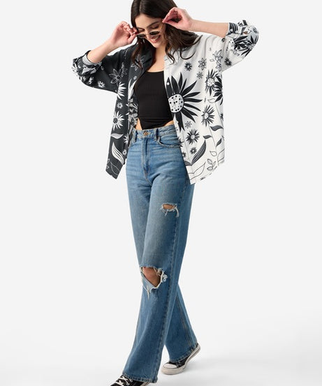 Floral Yin Yang Women Boyfriend Shirts