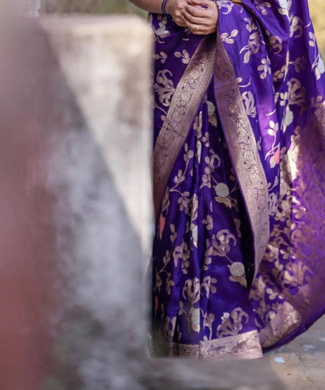 Purple Designer Soft Lichi Silk Saree With Blouse