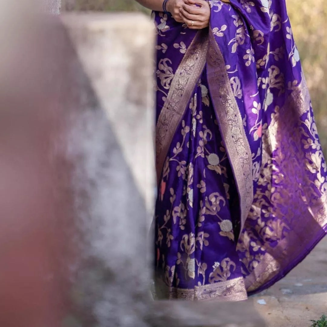Purple Designer Soft Lichi Silk Saree With Blouse