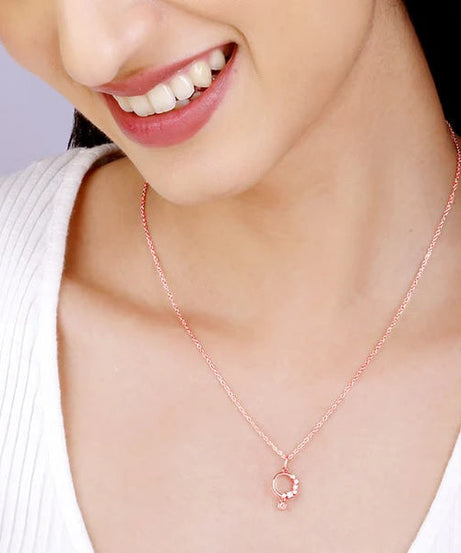 Rose Gold Circular Drop Pendant With Link Chain