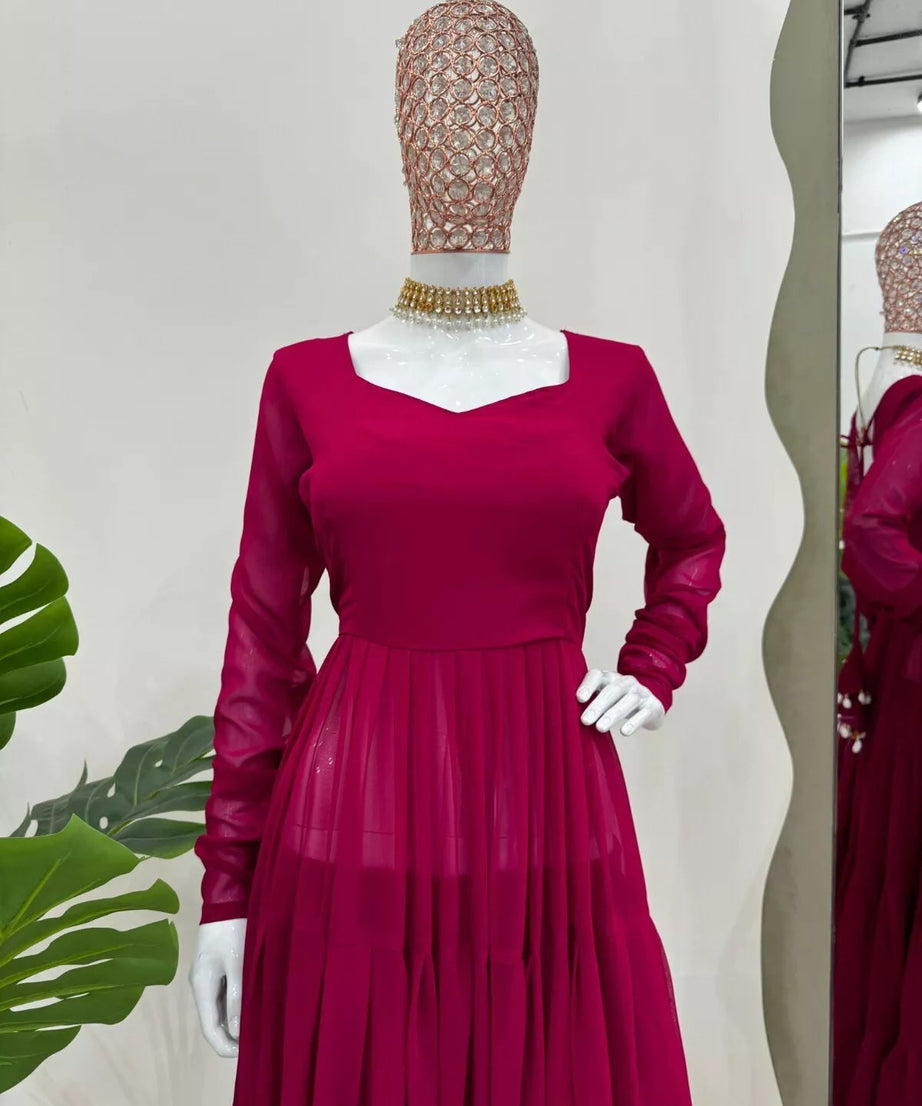 Stitched Faux Georgette Ruffle Style Anarkali Top Pant