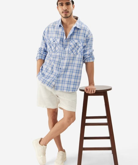 Textured Plaid Deep Sea Men Textured Shirts
