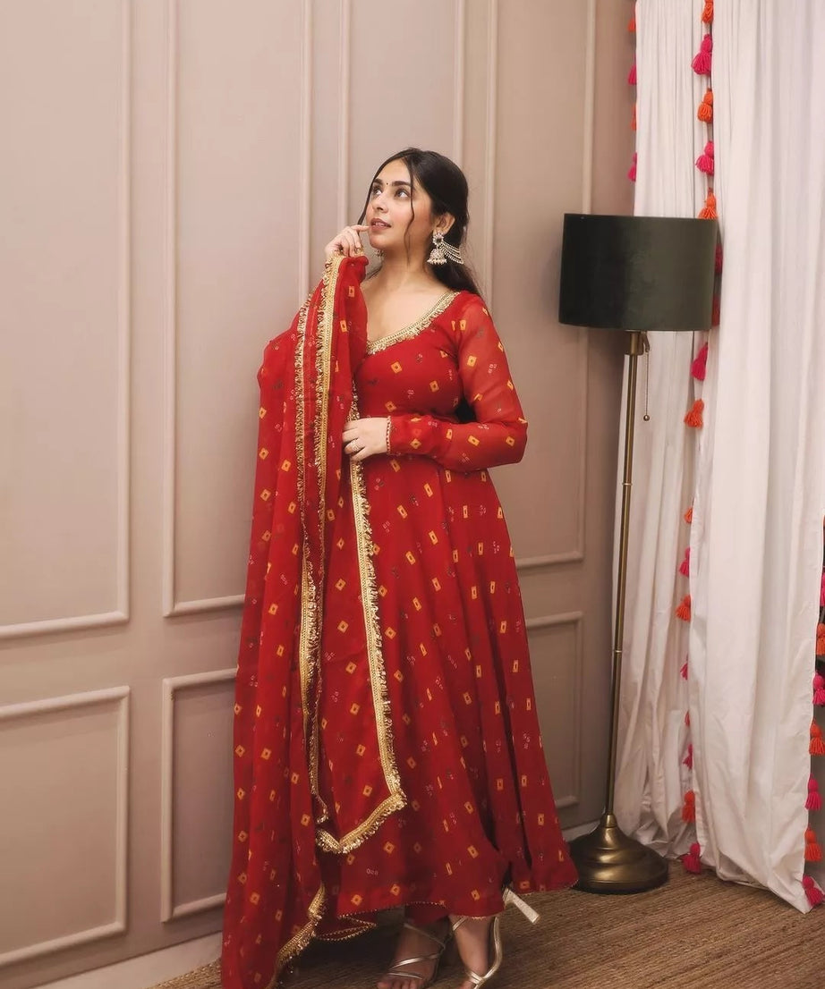 Georgette With Digital Print Anarkali Gown Dress & Dupatta