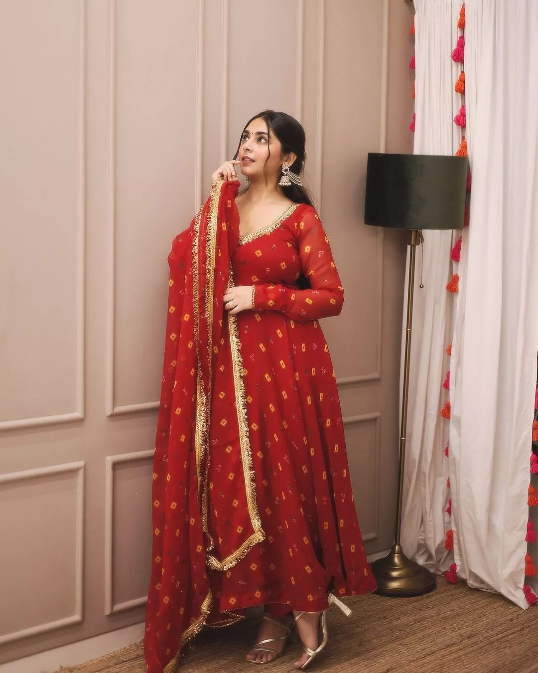 Georgette With Digital Print Anarkali Gown Dress & Dupatta