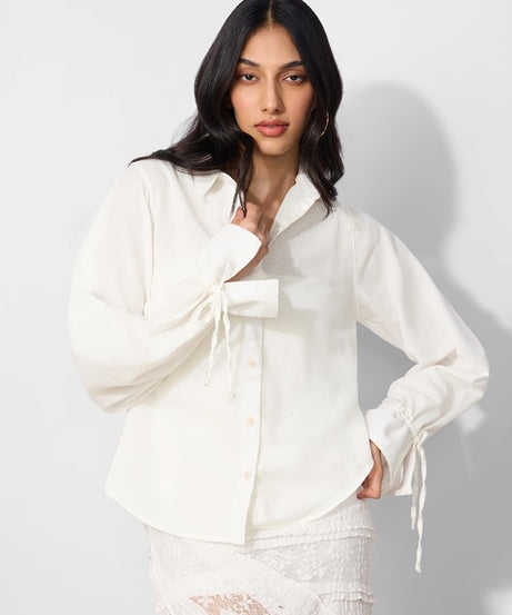 Ivory Cotton Linen Women Shirts