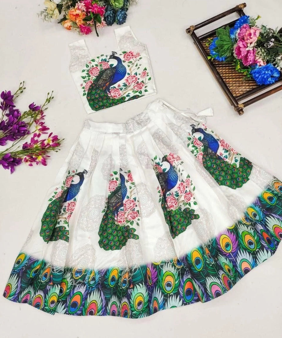 Kids & Girls Chinon Silk Wedding Traditional Wear Lehenga With Blouse