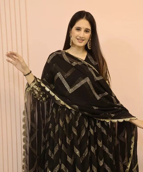 Fox Georgette With Embroidery Work With Full Sleeve Gown Bottom Dupatta Set