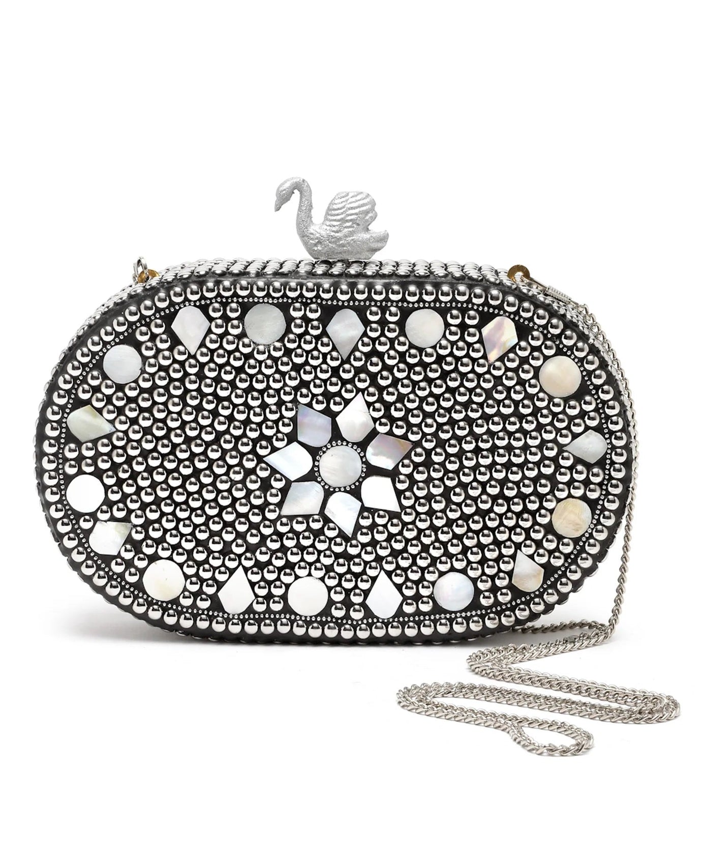 Mosaic Marble Mosaic Embellished Metal Box Clutch