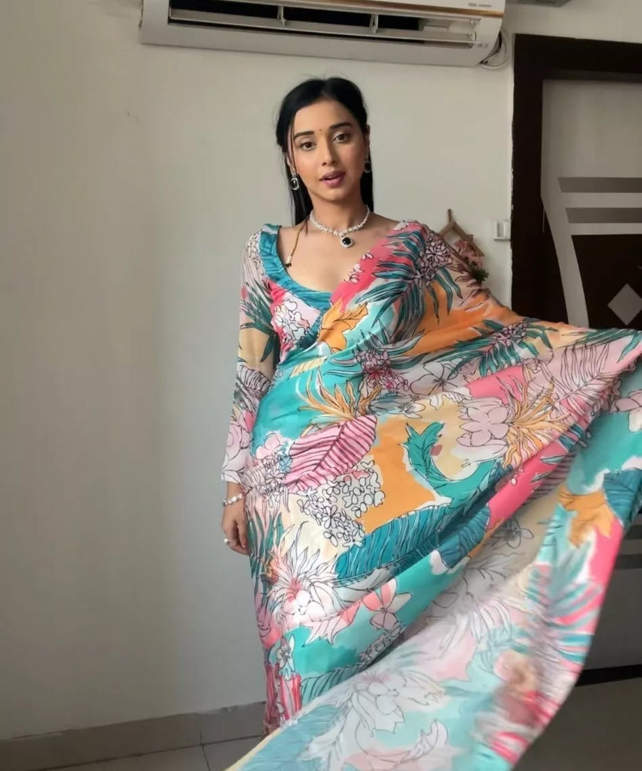 Pure Soft Georgette Digital Print Ready To Wear Sari