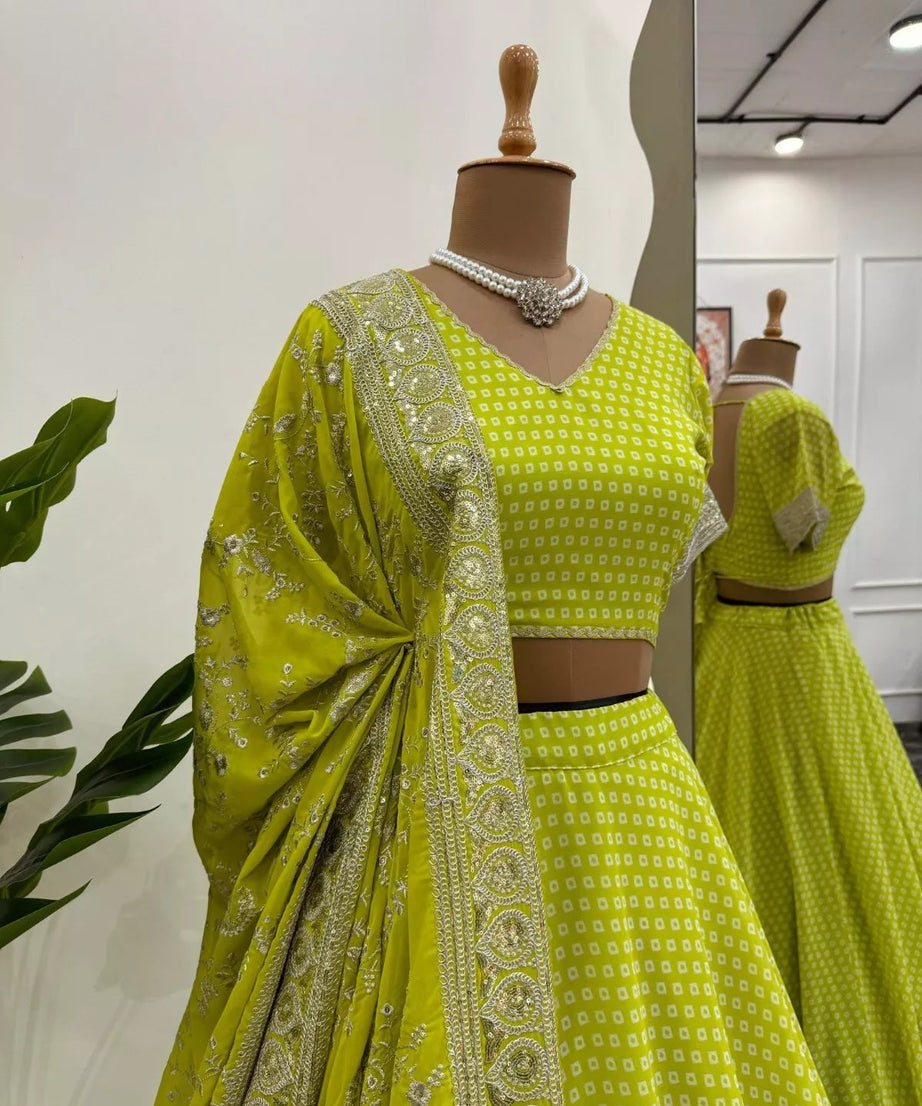 Georgette With Sequence & Digital Print Work Traditional Lehenga Blouse