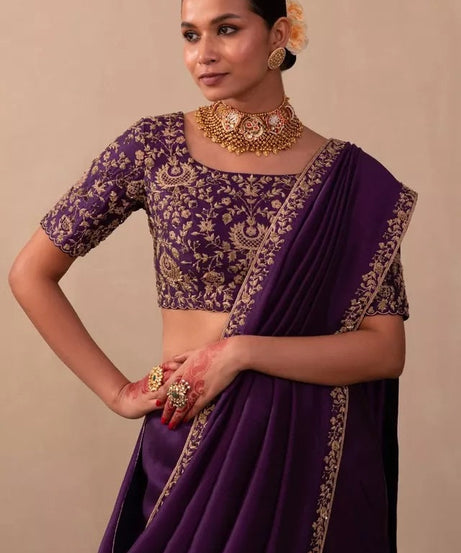 Two Tone Vichitra Silk  Multi Thread Embroidery Work Saree With Blouse