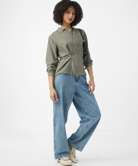 Textured Light Olive Women Shirts